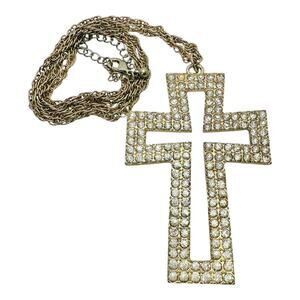Cross Pendant Necklace with Clear Rhinestones - Fashion Jewelry
